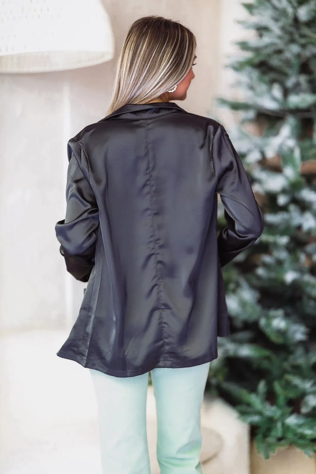 Let's Get Down To Business Satin Blazer - Black (FINAL SALE) sold by Hazel & Olive product image thumbnail 2