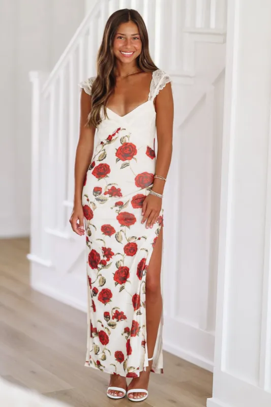 Flirtatious in Floral Maxi Dress Gown -Off White sold by Hazel & Olive
