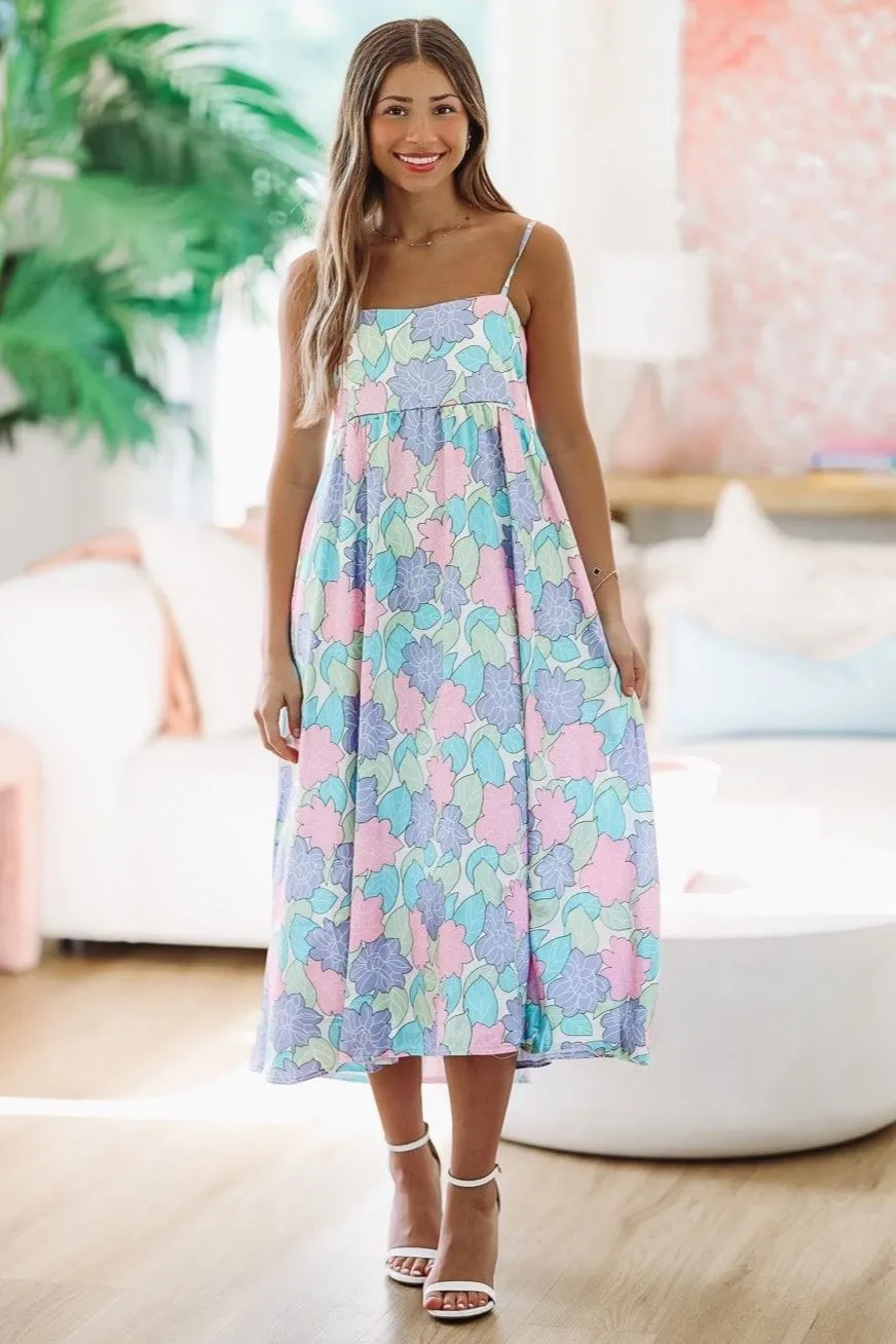 Swing Into Love Floral Maxi Dress - Pink, Purple, Green and Blue sold by Hazel & Olive