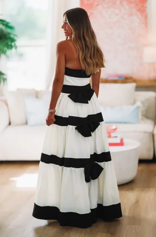 Keeping it Classy Maxi Gown Dress - Ivory and Black sold by Hazel & Olive
