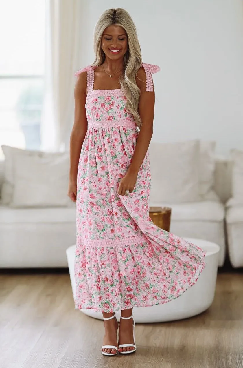 Cascading Roses Midi Dress - Pink Multi sold by Hazel & Olive