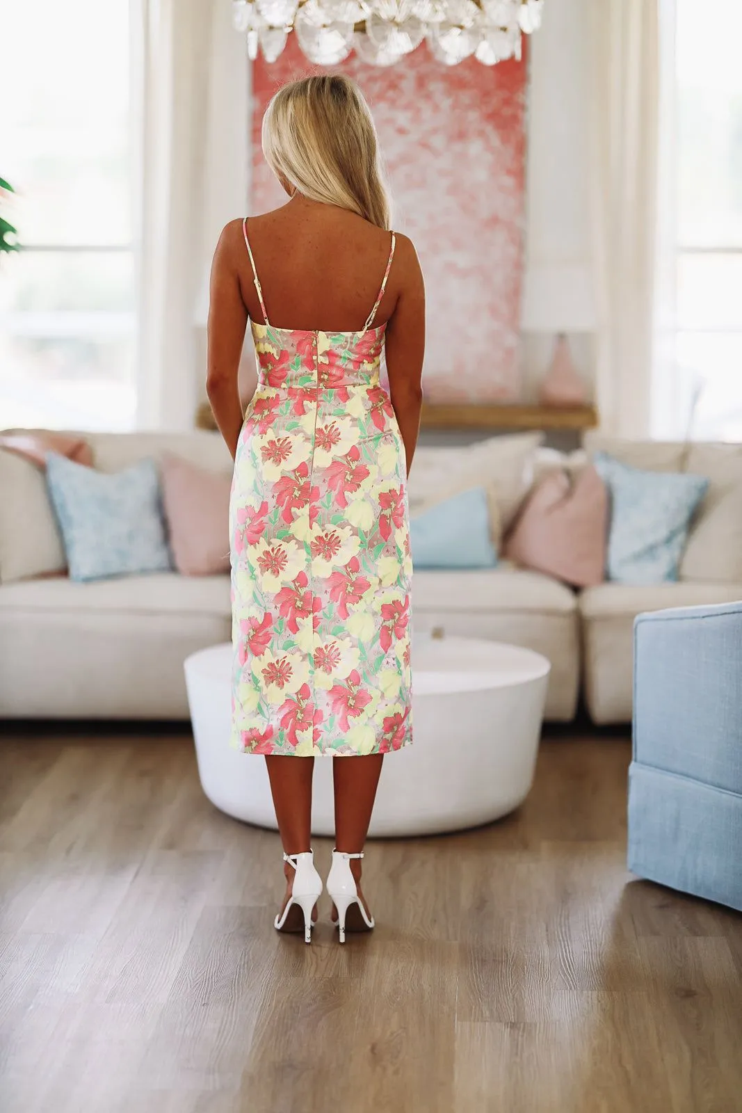 And So It Begins Midi Dress - Pink and Green sold by Hazel & Olive product image thumbnail 2