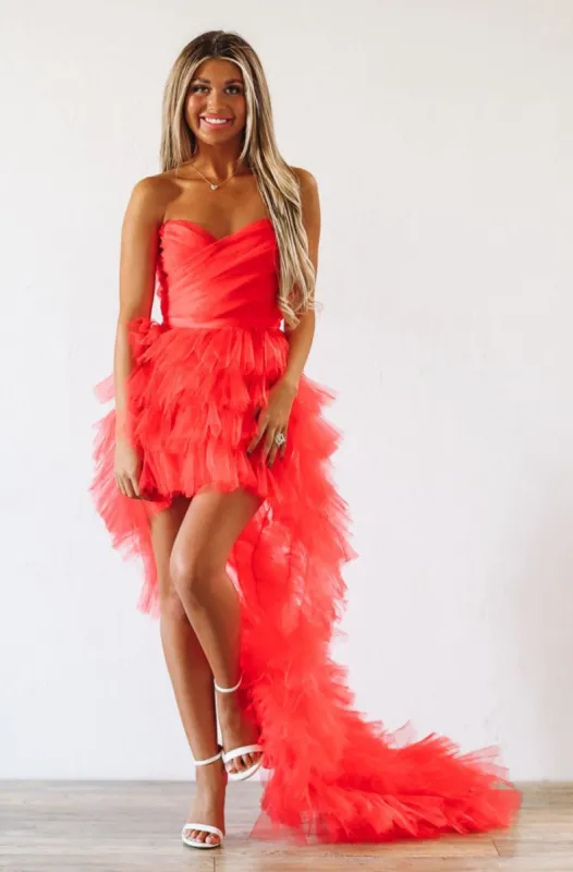 In The Moment High Low Tulle Dress - Red sold by Hazel & Olive
