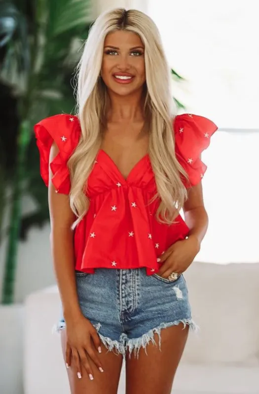 Life of the Tailgate Star Crop Top - Red sold by Hazel & Olive