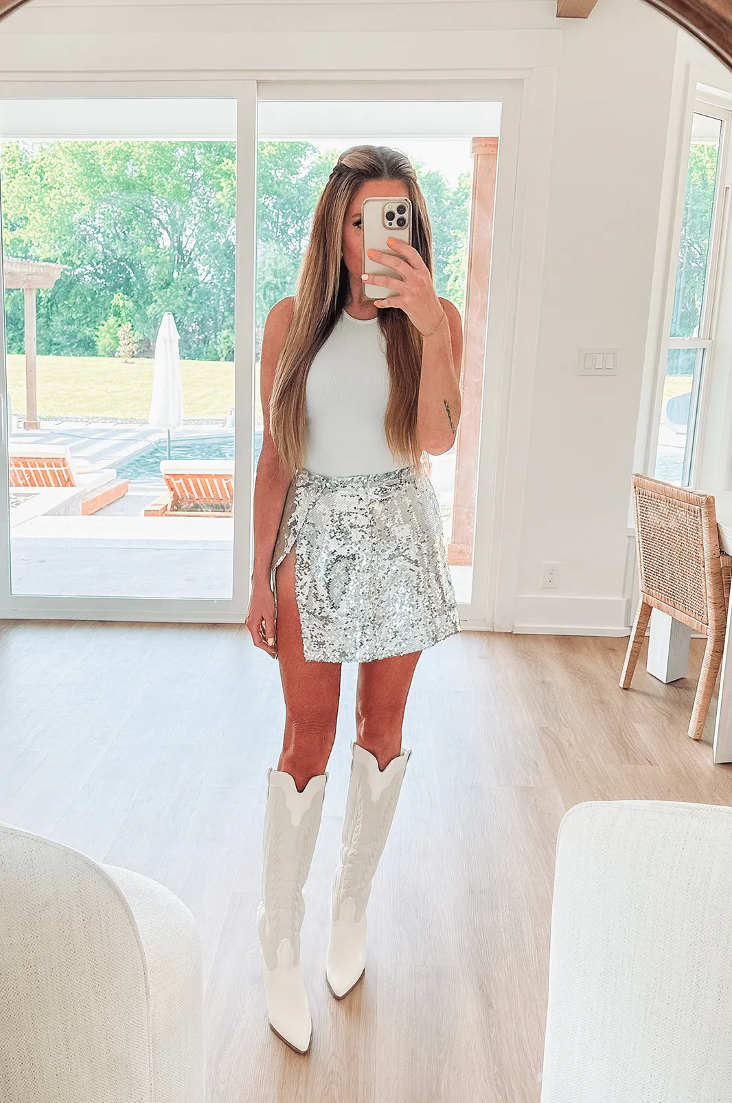 Play My Favorite Song Mini Sequin Skirt- Silver sold by Hazel & Olive product image thumbnail 3