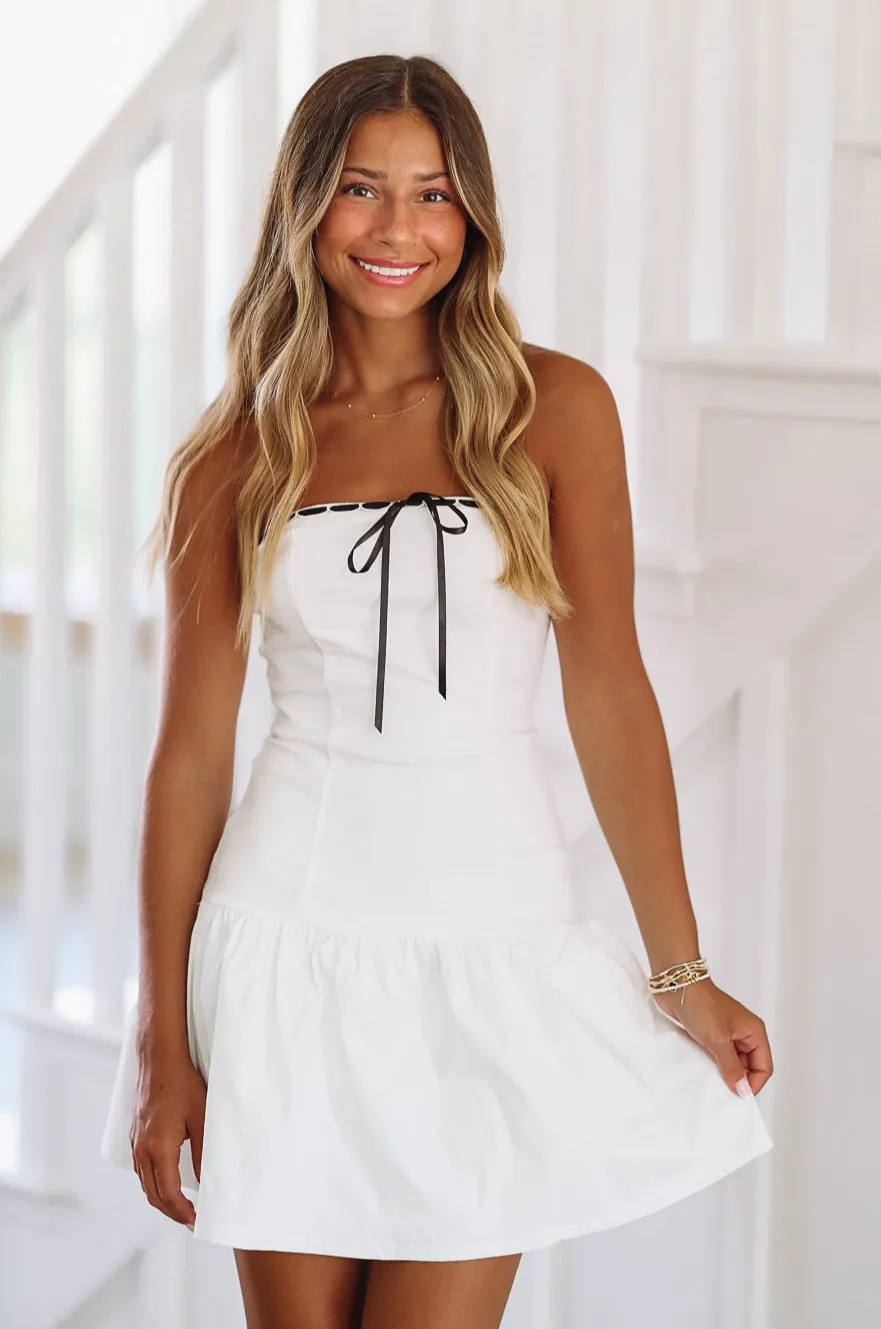 Crowd Favorite Mini Dress - White and Black sold by Hazel & Olive