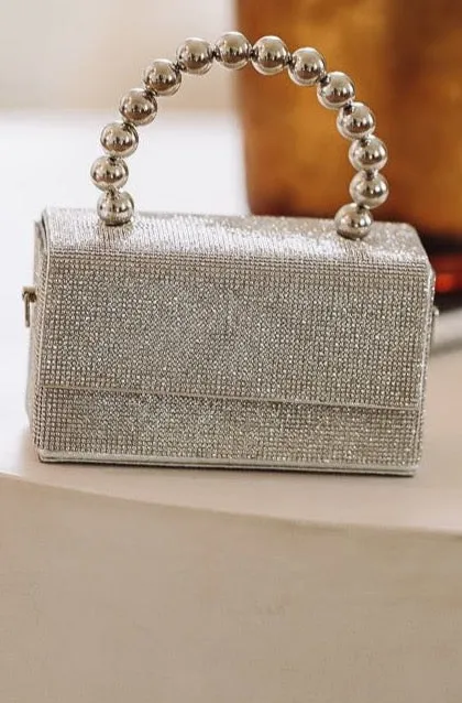 Silver Ball Handle Rhinestone Bag - Silver sold by Hazel & Olive