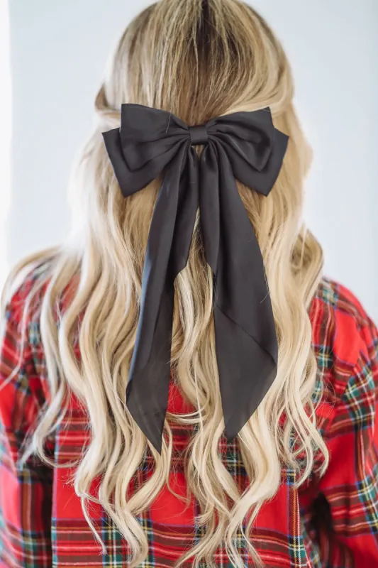 Satin Bow Hairclip - Black sold by Hazel & Olive
