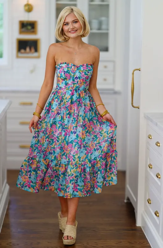 Heart is Full Midi Dress - Blue, Purple and Green sold by Hazel & Olive