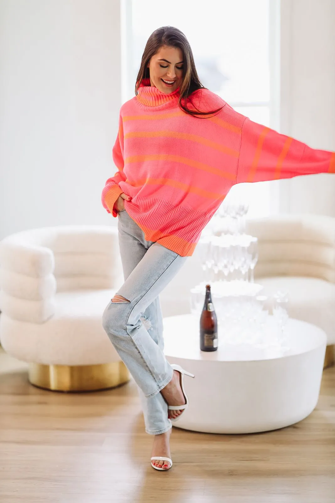 Staying Optimistic Sweater - Pink and Orange (FINAL SALE) sold by Hazel & Olive product image thumbnail 2