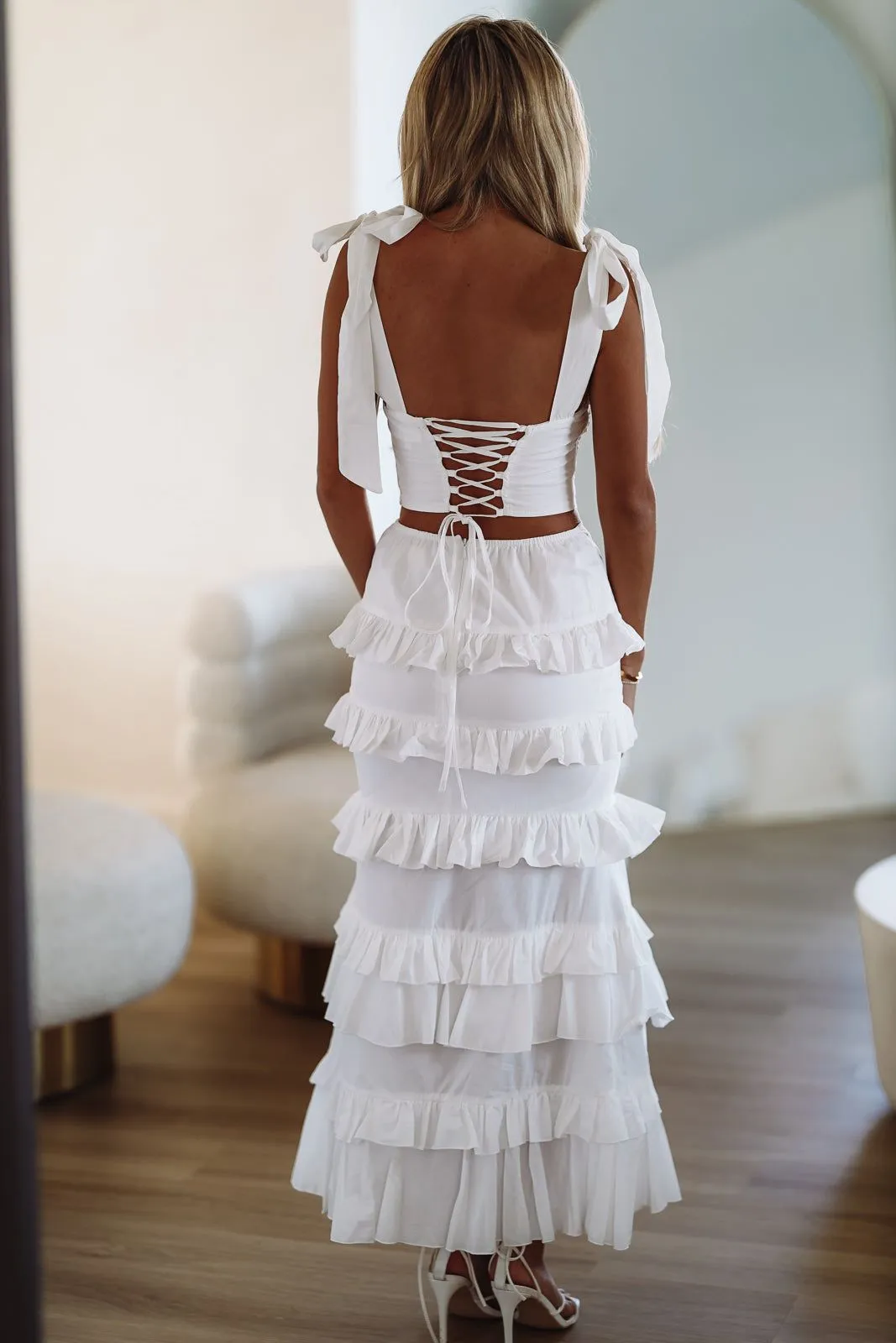 Spring Muse Ruffle Maxi Skirt - White sold by Hazel & Olive product image thumbnail 3