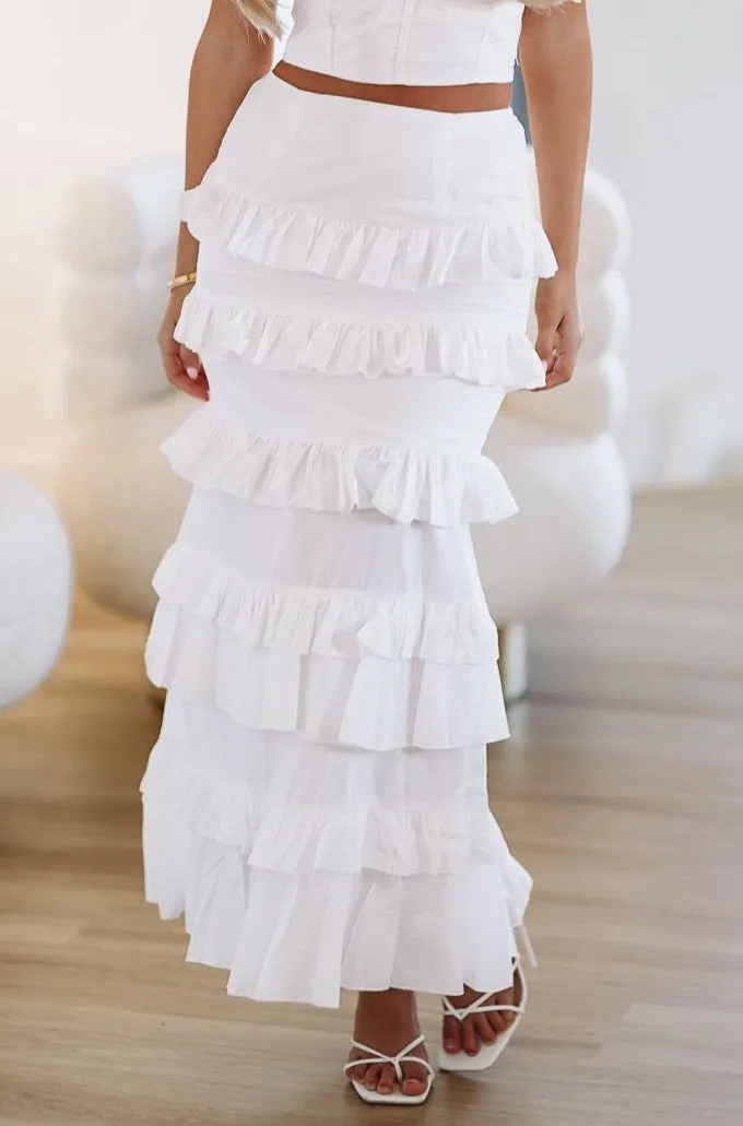 Spring Muse Ruffle Maxi Skirt - White sold by Hazel & Olive product image thumbnail 2