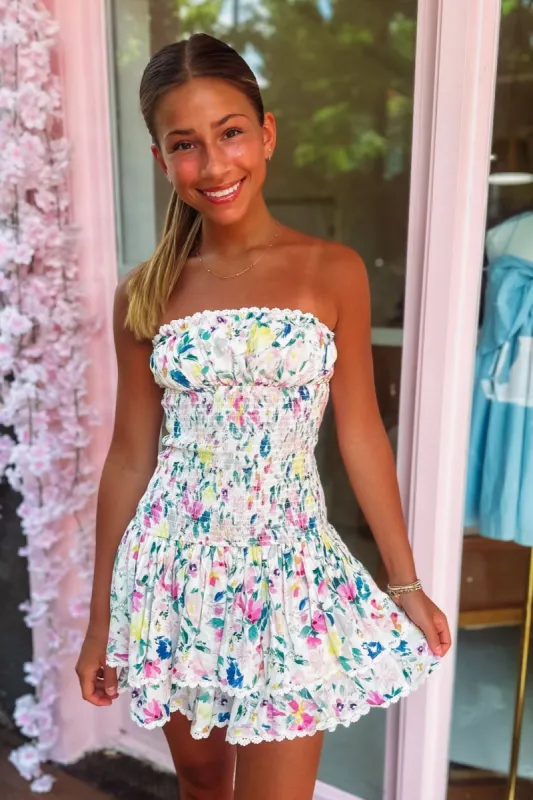 Summer Painting Mini Dress - White, Pink, Purple, Blue, Green, Yellow sold by Hazel & Olive