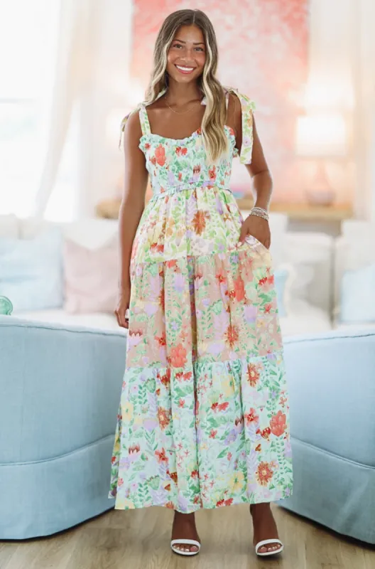 Garden Dream Maxi Dress - Green, Purple and Pink sold by Hazel & Olive
