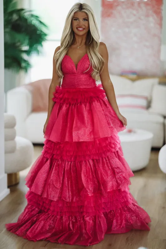 Whimsical Tiered Maxi Gown - Fuchsia sold by Hazel & Olive