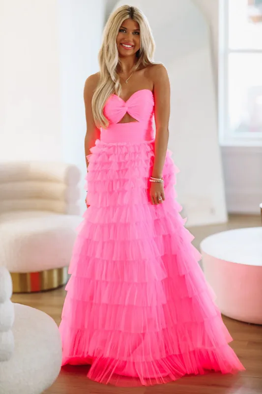 Juliet Ruffle Tiered Maxi Gown - Hot Pink sold by Hazel & Olive