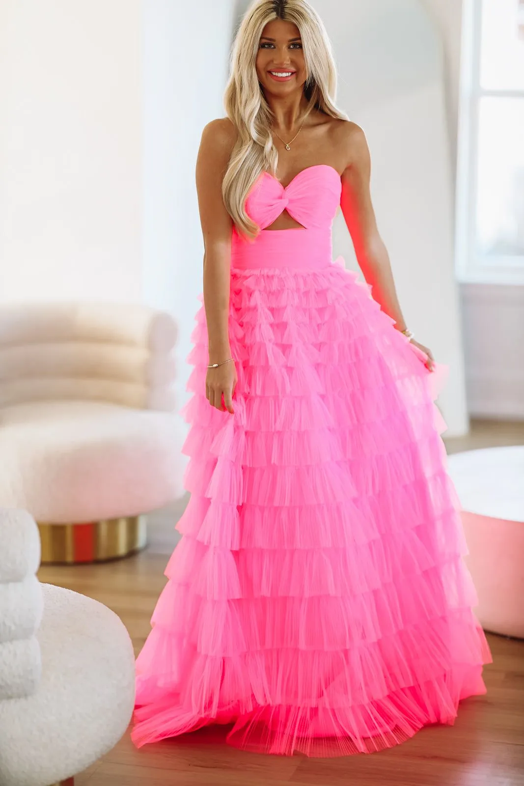 Juliet Ruffle Tiered Maxi Gown - Hot Pink sold by Hazel & Olive product image thumbnail 2