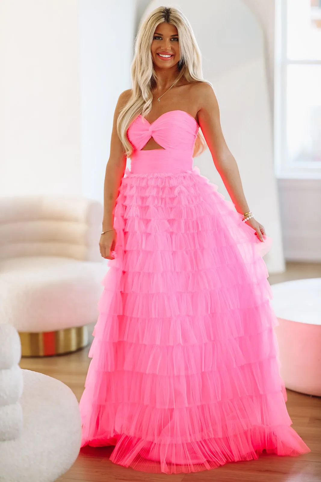 Juliet Ruffle Tiered Maxi Gown - Hot Pink sold by Hazel & Olive product image thumbnail 4
