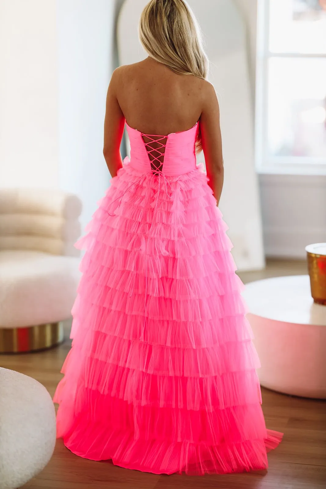 Juliet Ruffle Tiered Maxi Gown - Hot Pink sold by Hazel & Olive product image thumbnail 3