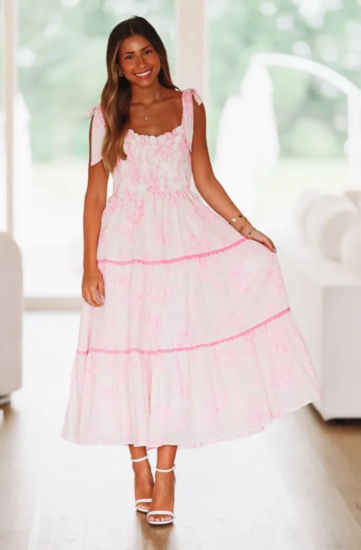 Rosemary Midi Dress - Pink and Ivory sold by Hazel & Olive