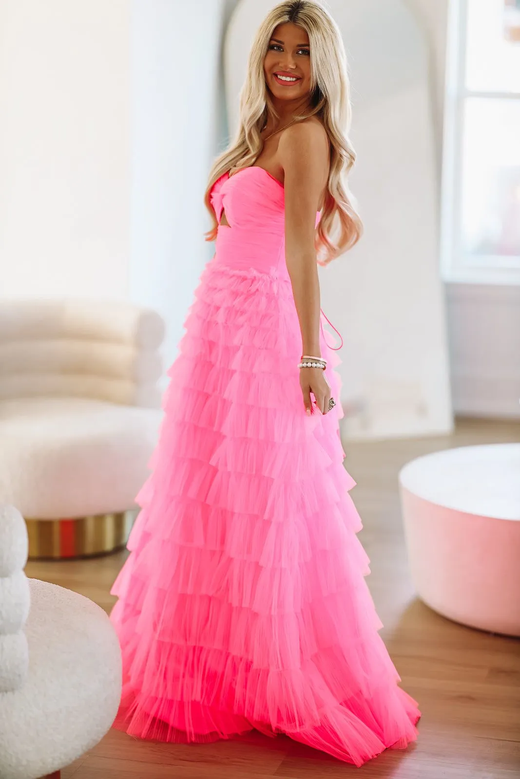 Juliet Ruffle Tiered Maxi Gown - Hot Pink sold by Hazel & Olive product image thumbnail 5