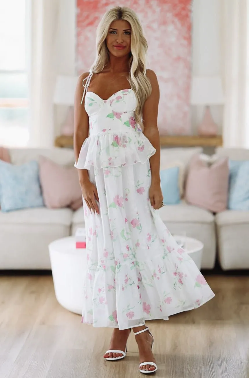 Nobody Like You Floral Midi Dress - White and Purple sold by Hazel & Olive