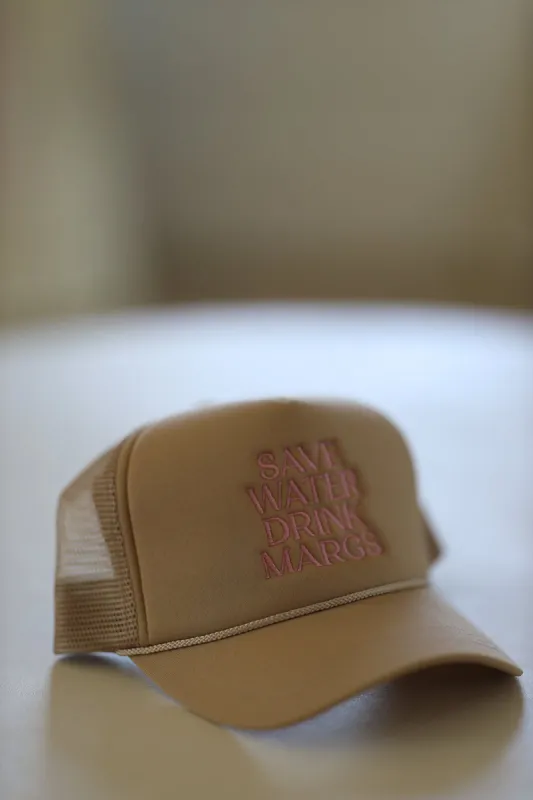 Save Water Drink Margs Embroidered Trucker Hat - Beige sold by Hazel & Olive