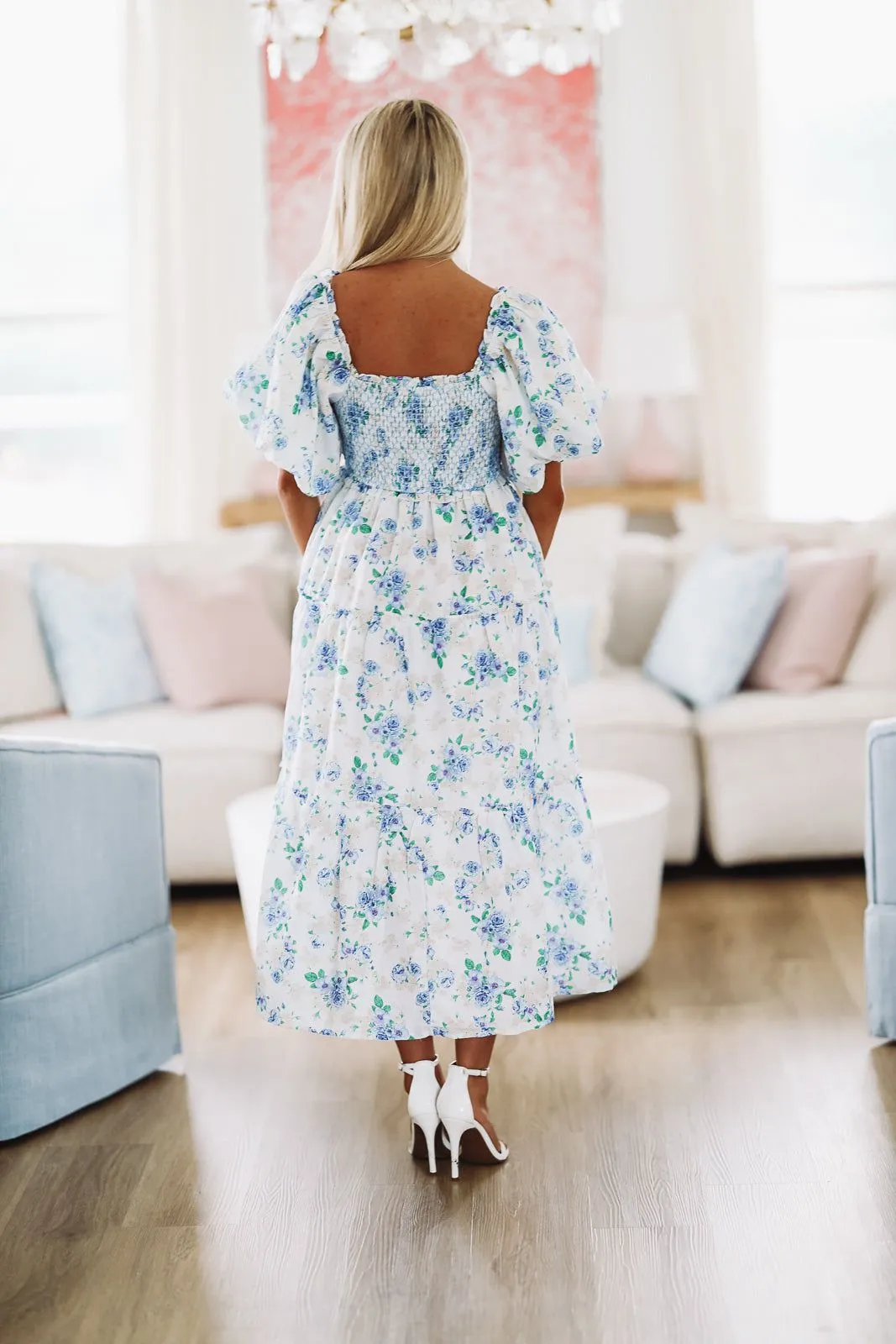 Sunday Morning Floral Midi Dress - Blue and White sold by Hazel & Olive product image thumbnail 3