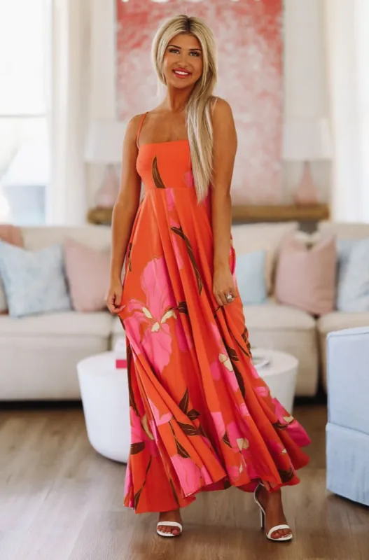 Week in Tulum Maxi Dress - Orange and Pink sold by Hazel & Olive