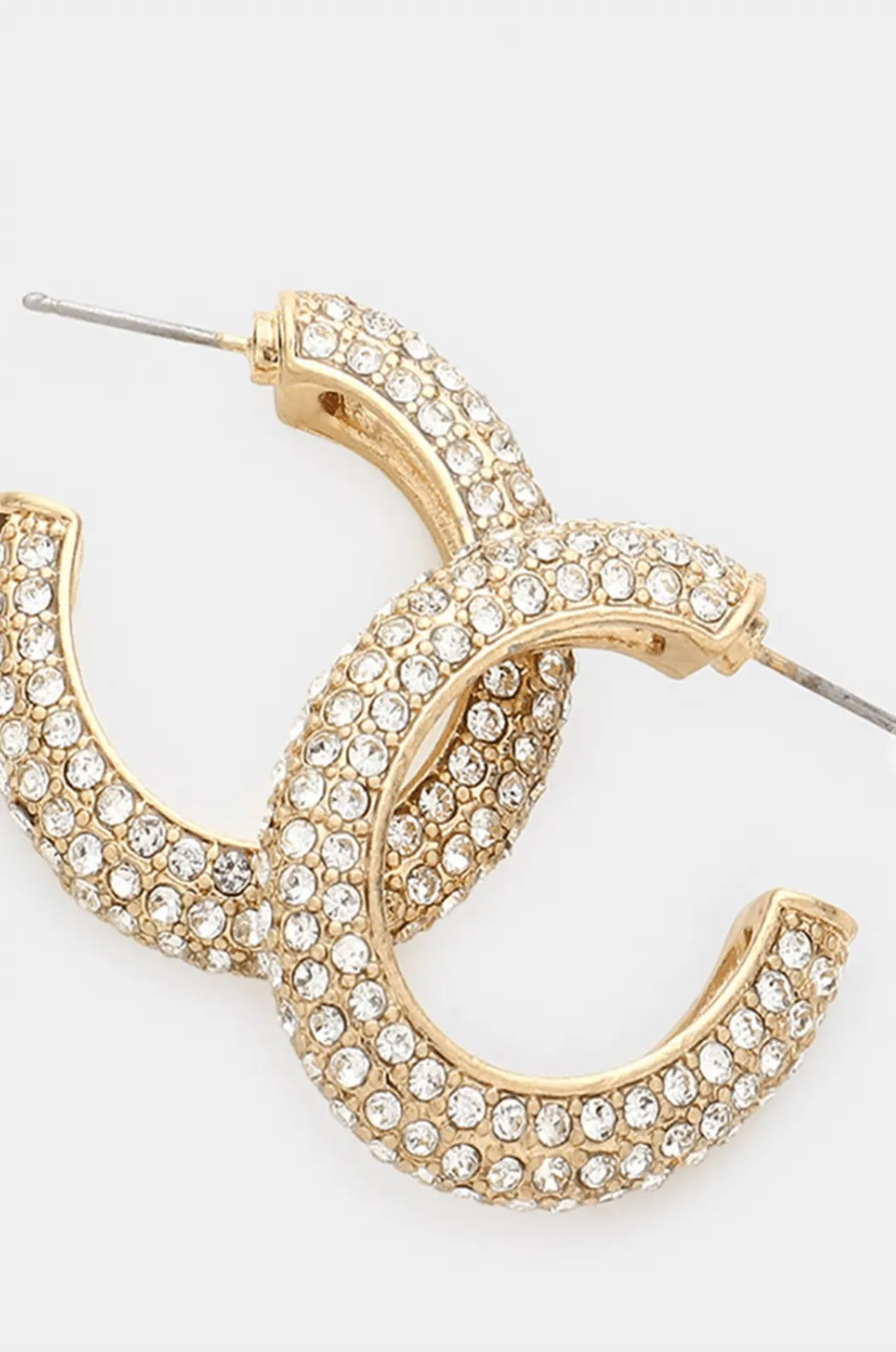 Covered in Rhinestones Hoop Earrings - Gold sold by Hazel & Olive