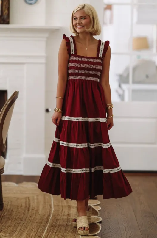 Lola in Burgundy Maxi Dress - Burgundy sold by Hazel & Olive