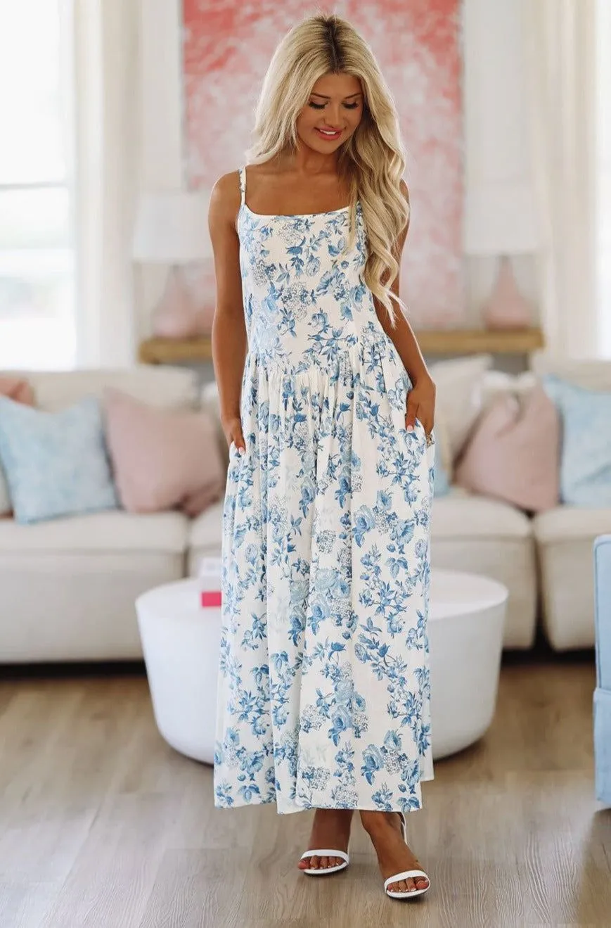 Summer Classic Midi Dress - Blue and White sold by Hazel & Olive