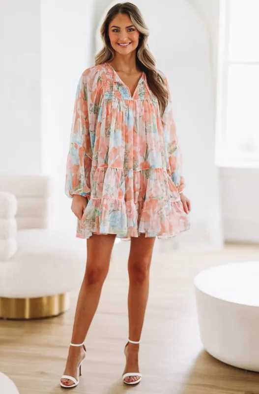 Bloom Time Mini Dress - Peach sold by Hazel & Olive