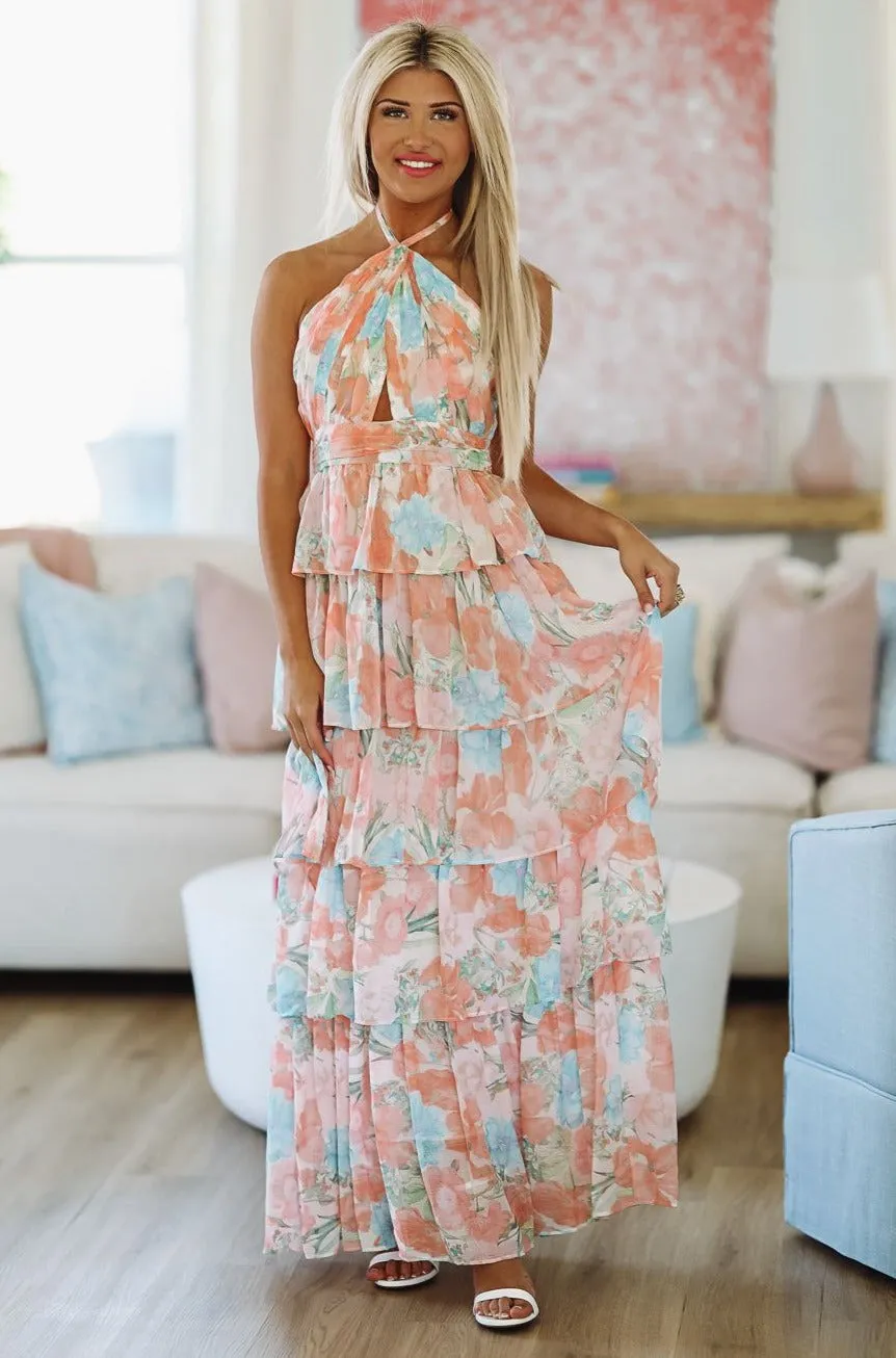 Stay True to You Maxi Dress - Peach and Light Blue sold by Hazel & Olive