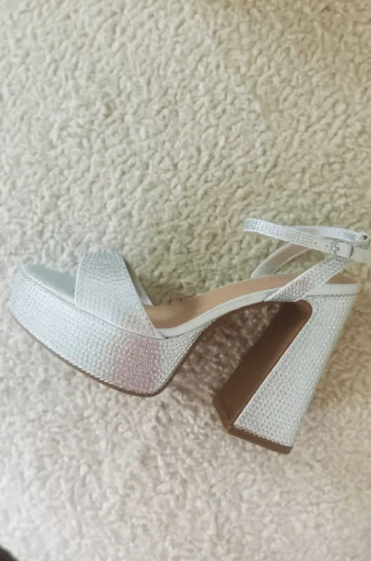 Rhinestone Platform Heels - Silver sold by Hazel & Olive
