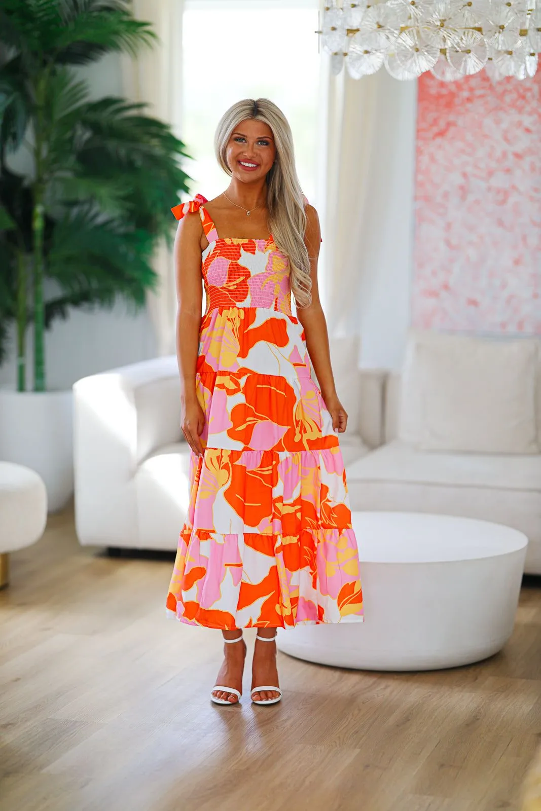 Hibiscus Tea Floral Midi Dress - Orange sold by Hazel & Olive product image thumbnail 4