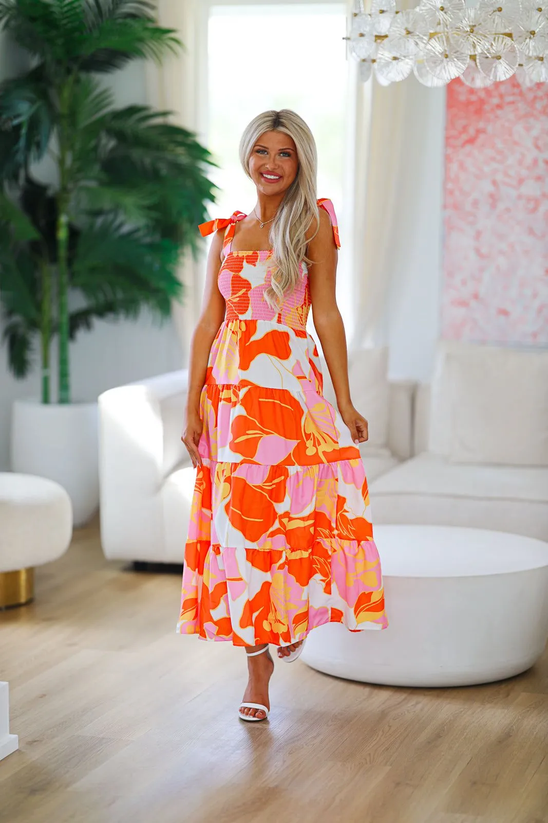 Hibiscus Tea Floral Midi Dress - Orange sold by Hazel & Olive product image thumbnail 3