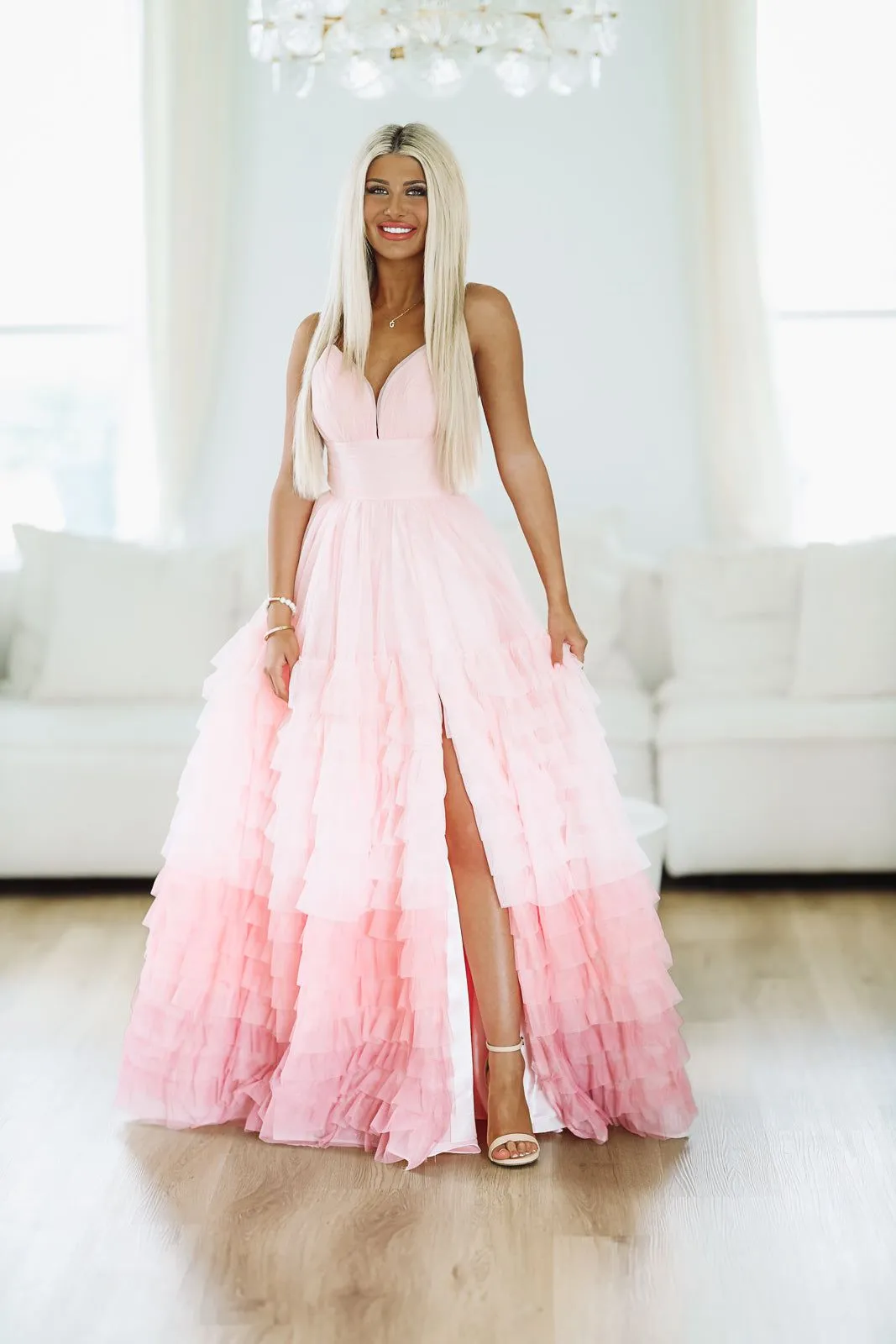 Purely Romantic Ombre Ruffle Tiered Maxi Gown - Blush Pink sold by Hazel & Olive product image thumbnail 2