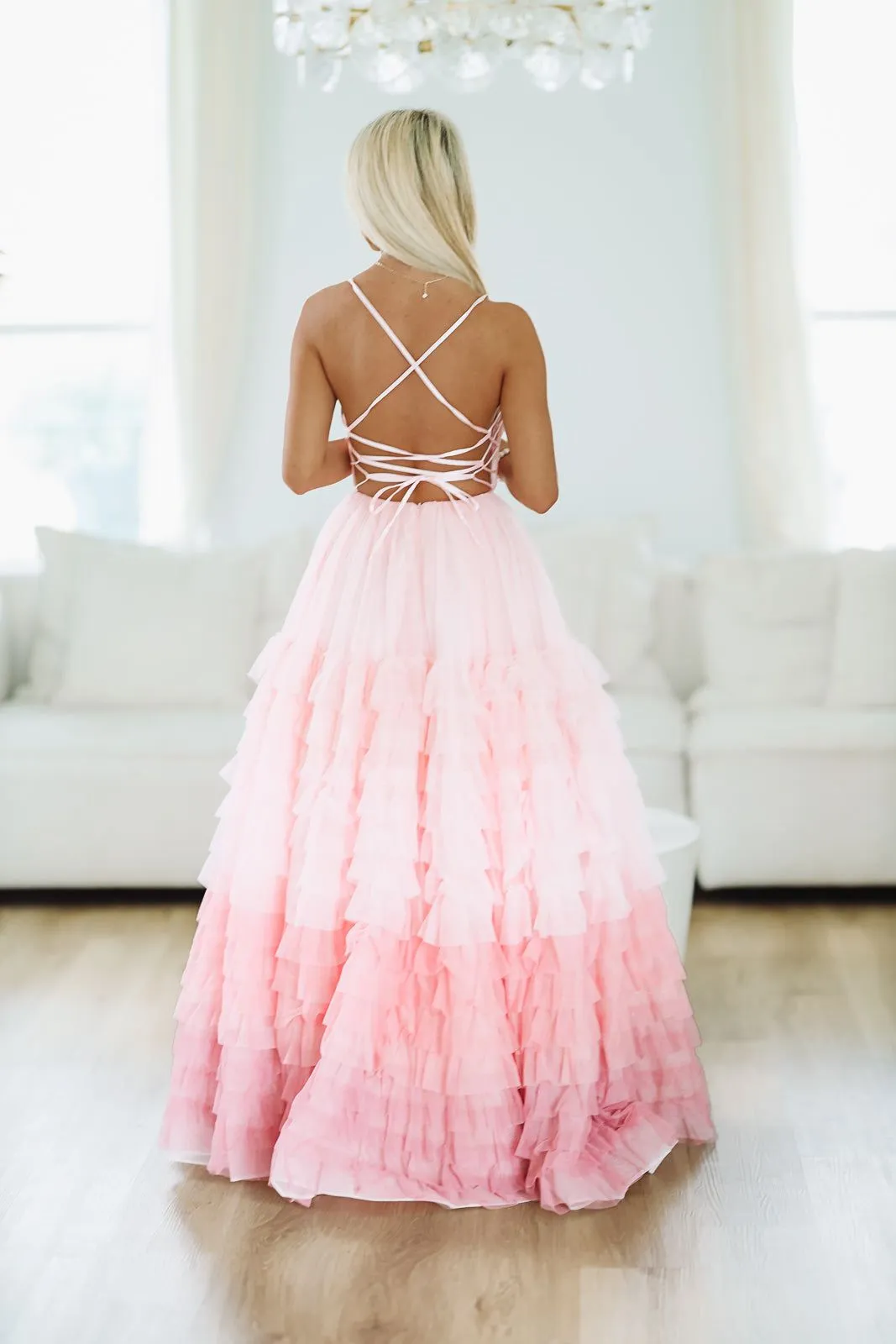 Purely Romantic Ombre Ruffle Tiered Maxi Gown - Blush Pink sold by Hazel & Olive product image thumbnail 3