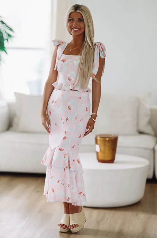 Lovers Streak Crop Top and Midi Skirt Set - Pink sold by Hazel & Olive