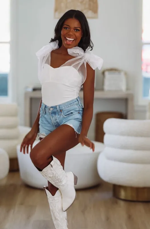 She's a Statement Bodysuit - White sold by Hazel & Olive