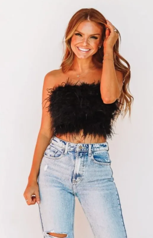 Feather Crop Top - Black sold by Hazel & Olive