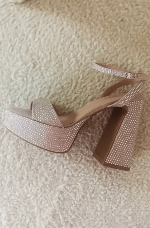 Rhinestone Platform Heels - Nude sold by Hazel & Olive