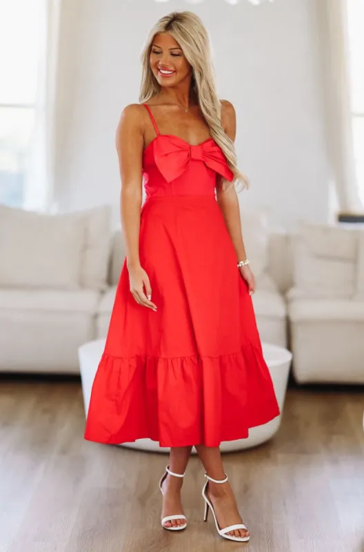 Admire Bow Midi Dress - Pink and Red sold by Hazel & Olive