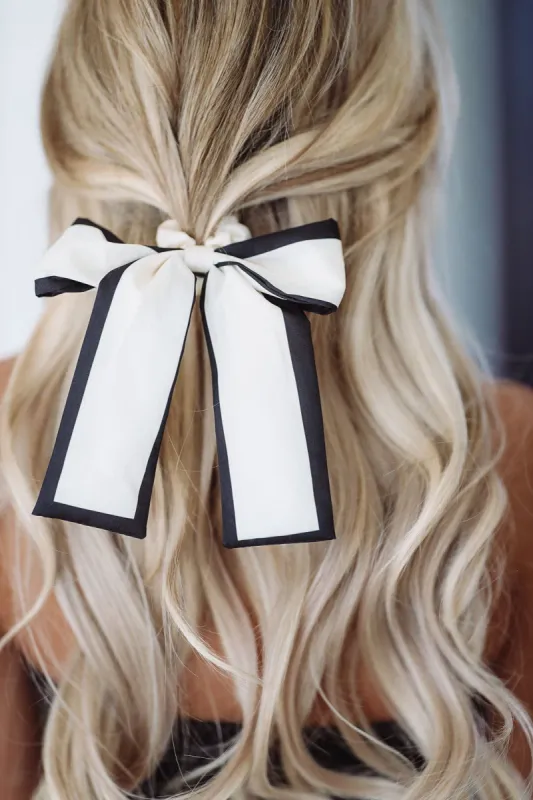 Scrunchie Satin Bow - Cream and Black sold by Hazel & Olive