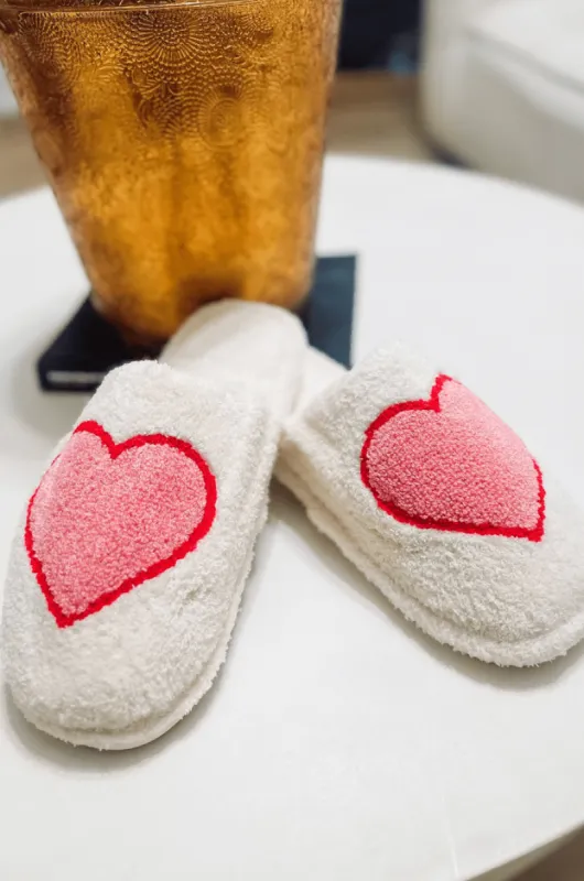 Have My Heart Slippers - White , Pink and Red sold by Hazel & Olive