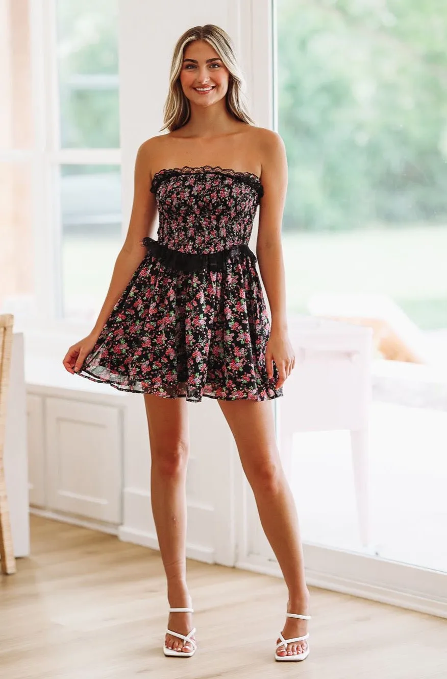 Memory of Roses Mini Dress - Black and Pink (FINAL SALE) sold by Hazel & Olive