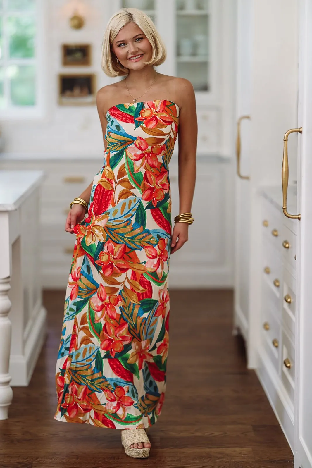 Botanical Garden Maxi Dress - Cream, Orange and Green sold by Hazel & Olive product image thumbnail 2