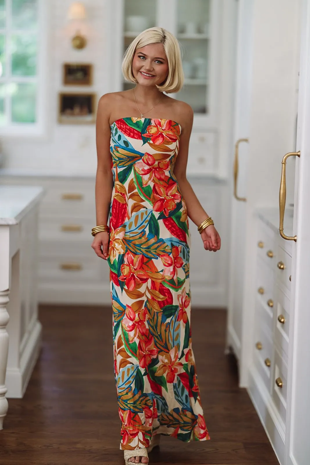 Botanical Garden Maxi Dress - Cream, Orange and Green sold by Hazel & Olive product image thumbnail 3