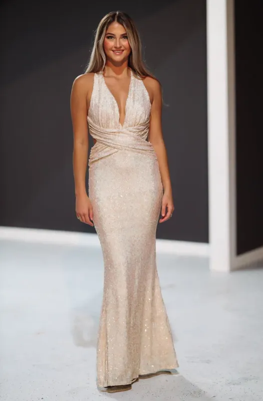 Sequined Sparkle Maxi Dress - Champagne sold by Hazel & Olive